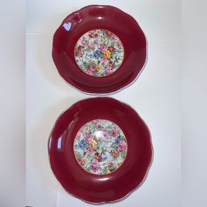 Vintage 1920s ArtDeco maroon Chintz saucers Royal Albert set of 2